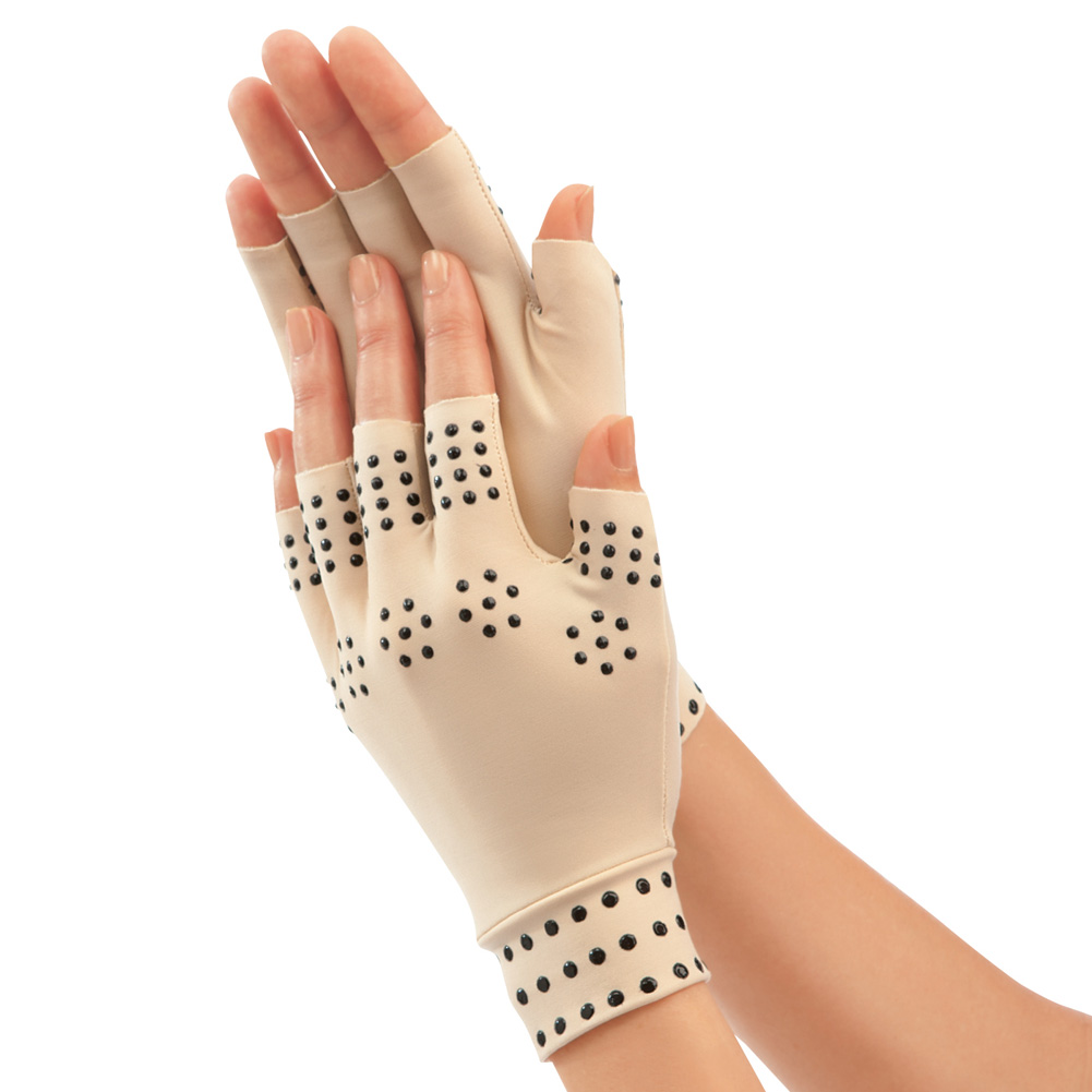 Magnetic Arthritis Therapy Fingerless Compression Gloves, Nude, Beige, Large