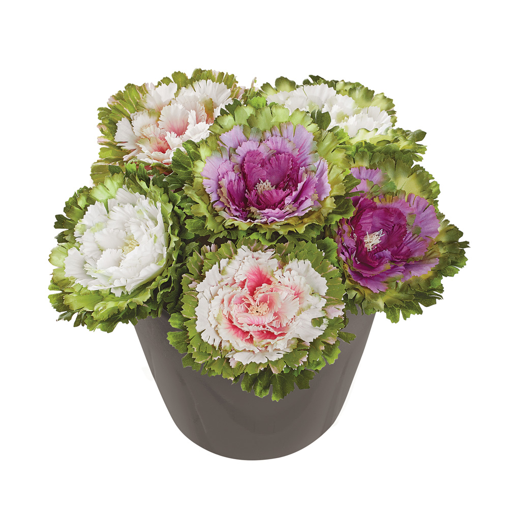 Artificial Faux Cabbage Rose Flower Stems, Multicolor (2 each Purple, Pink and White) - Set of 6
