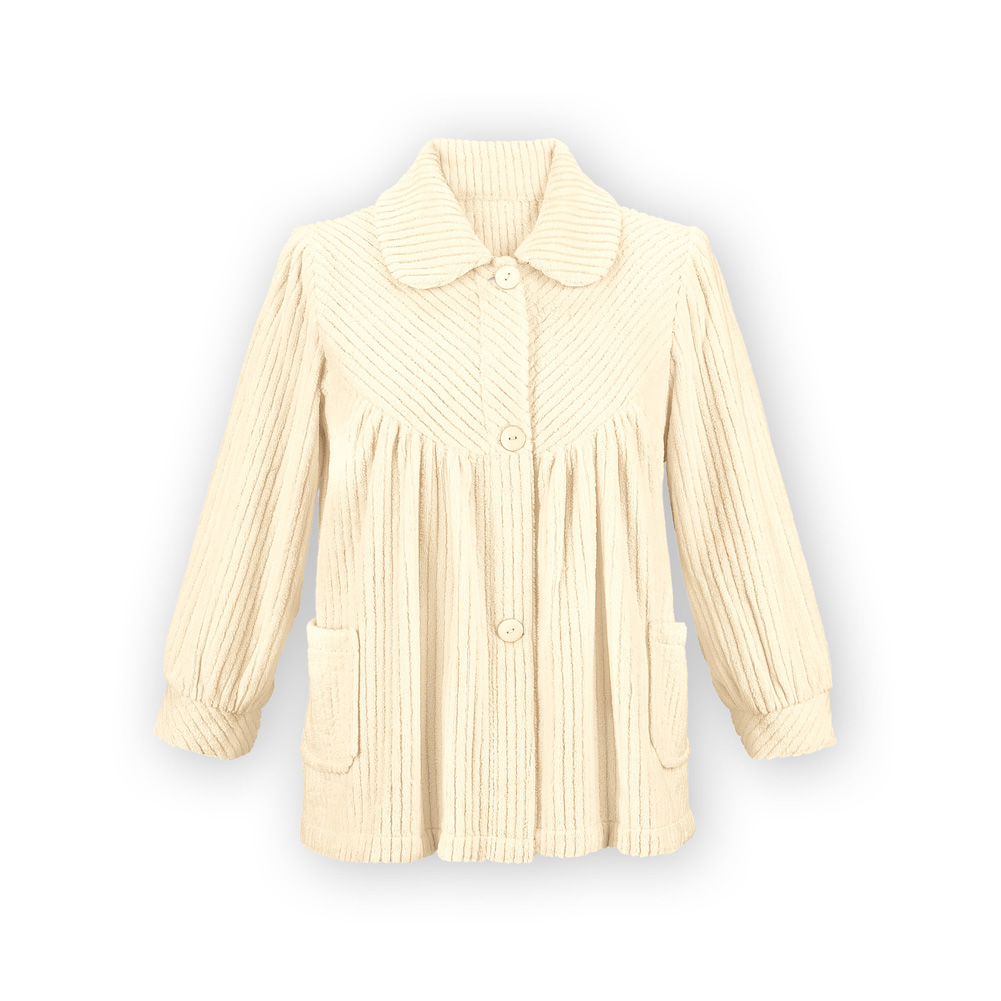 Women's Soft Fleece Full-Button Front Bed Jacket with Pockets Ivory XXX Large