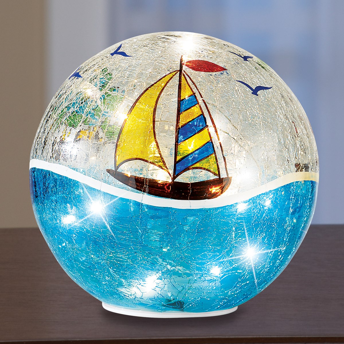 Lighted Nautical Sailboat Crackle Glass Balls Collections Etc.