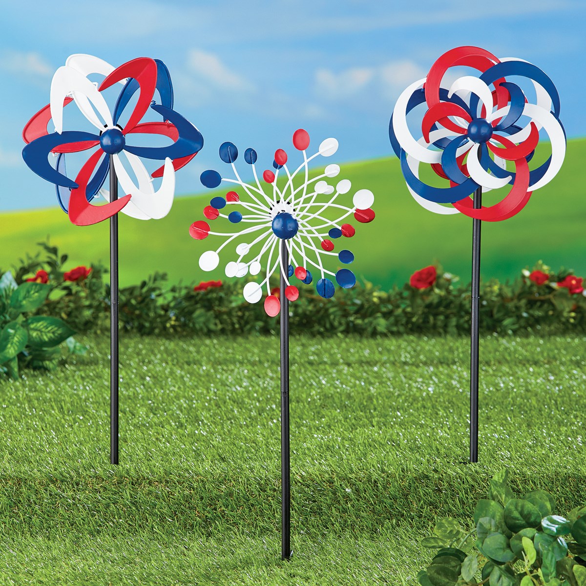 Set of 3 Patriotic Kinetic Wind Spinners | Collections Etc.