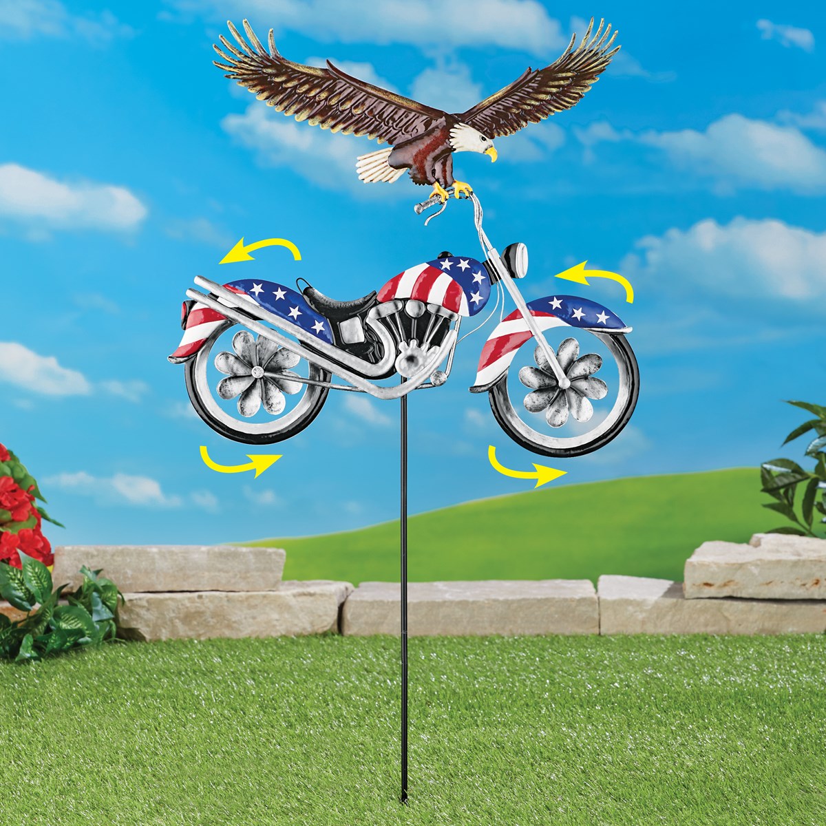 Eagle on Motorcycle Garden Spinner Yard Stake Collections Etc.