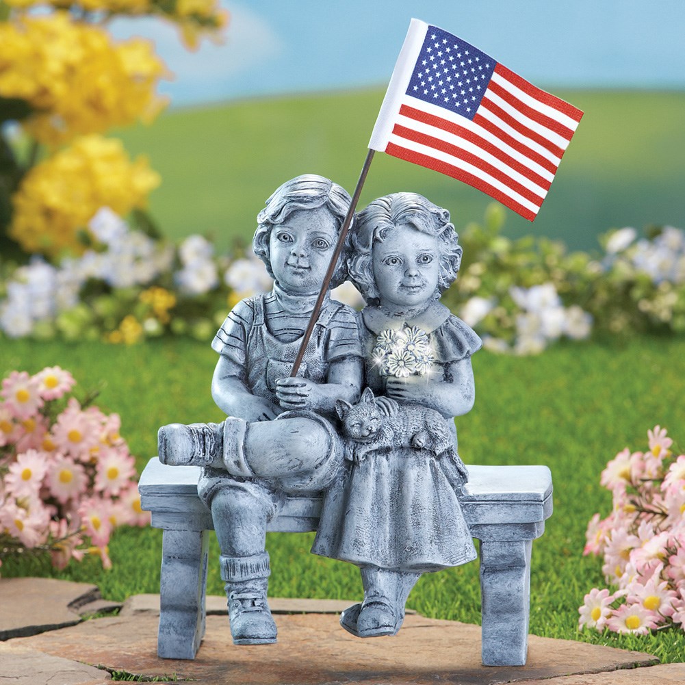 Kids on Bench Patriotic Yard Decoration Collections Etc.