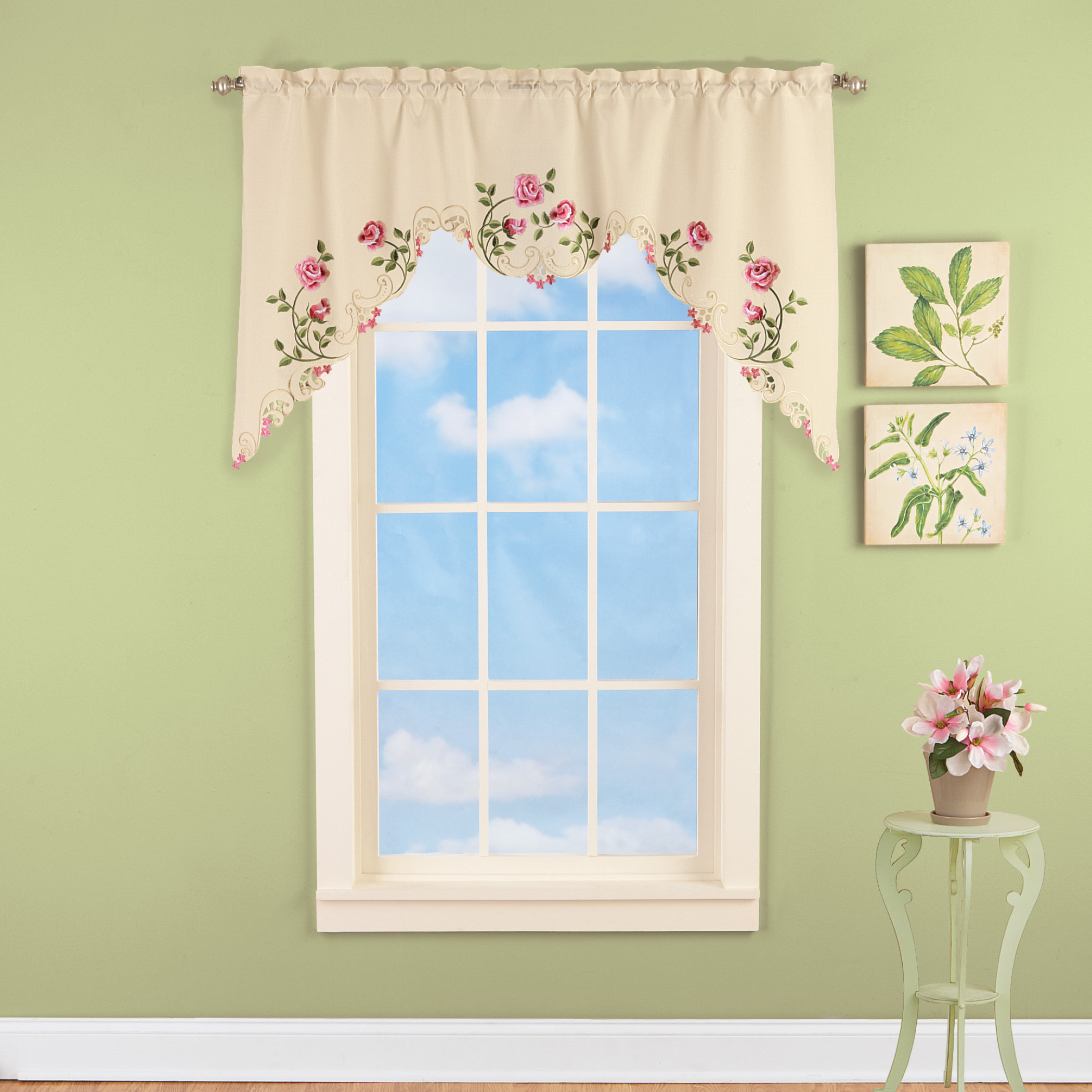 Elegant Pink Rose Floral Embroidered Curtains Drapes, Ivory - Imagen 6 de 10