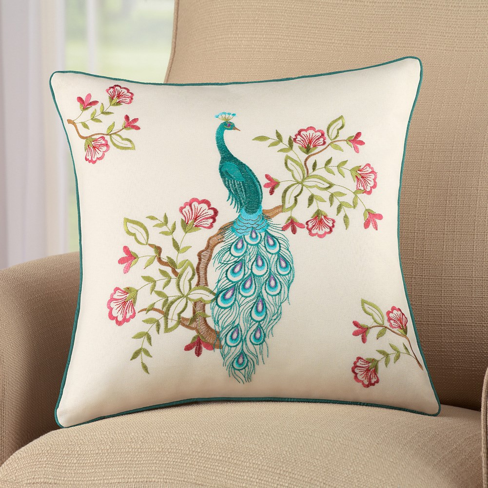 Embroidered Peacock Throw Pillow Collections Etc.