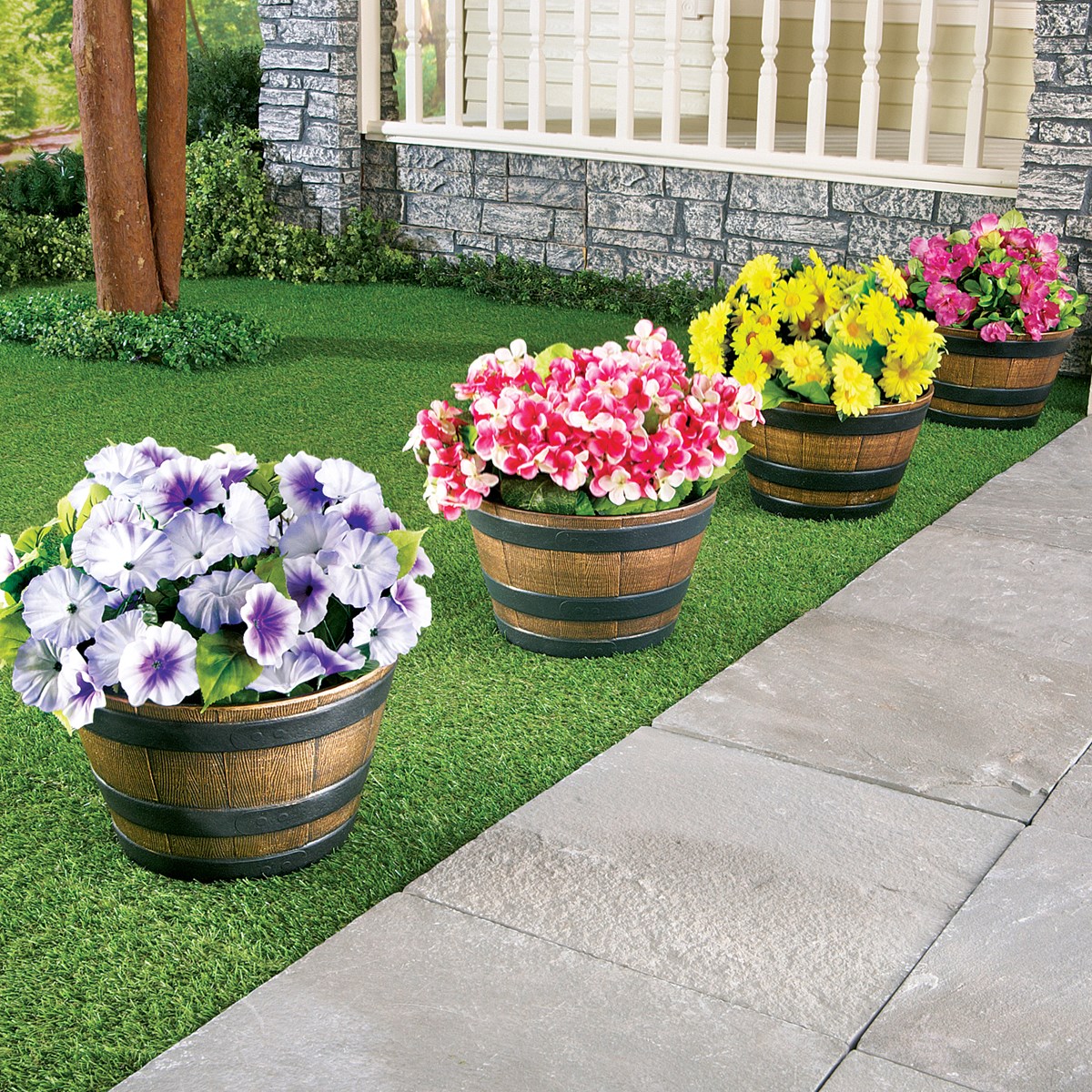 Plastic Garden Barrel Planters, Set of 4 Collections Etc.