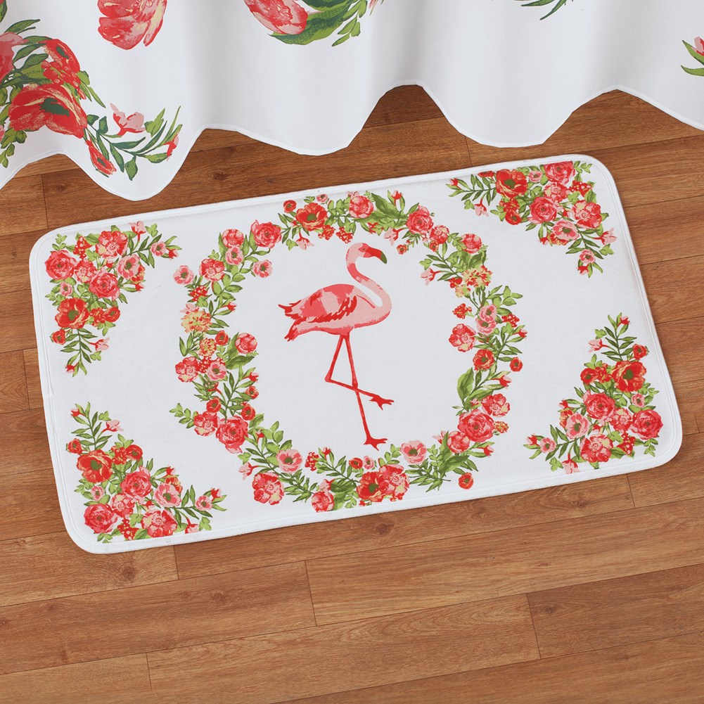 Pink Flamingo Floral Cushioned Bath Rug Collections Etc.