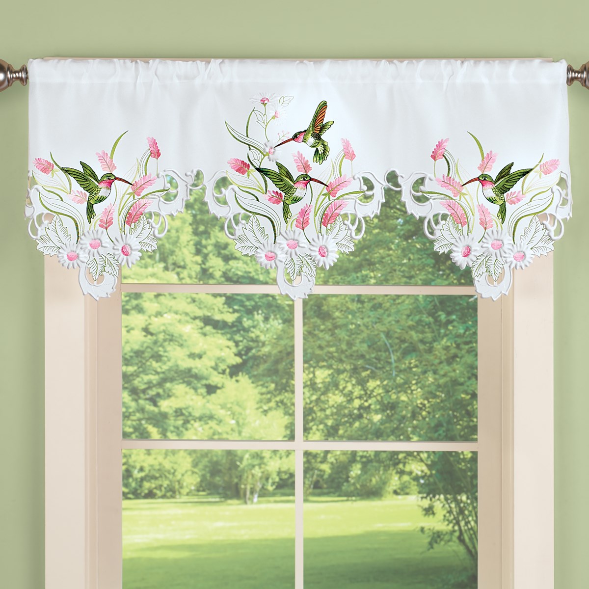 Floral Embroidered Hummingbird Valance Curtain Collections Etc.