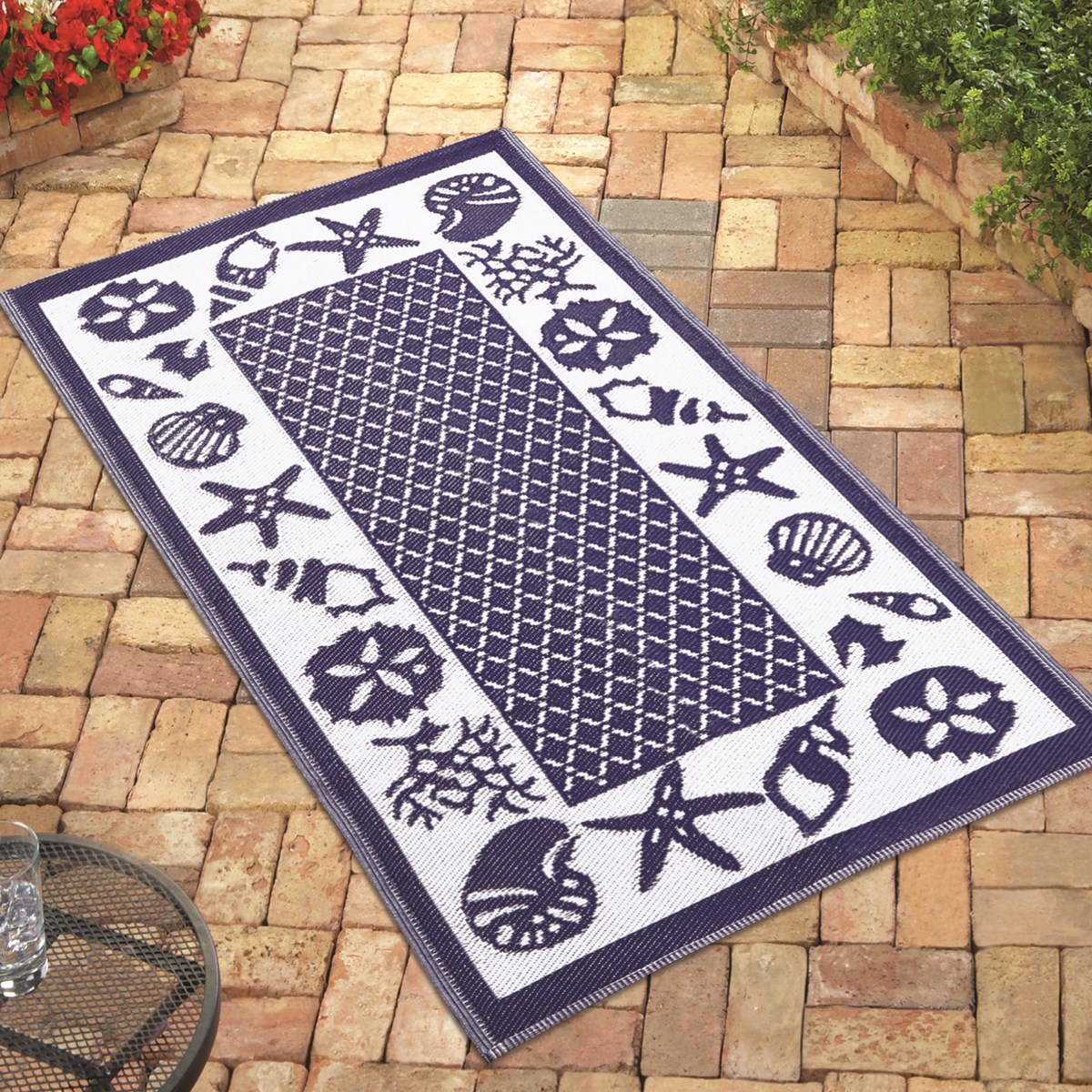 Seashell Blue Reversible Outdoor Patio Mat Collections Etc.