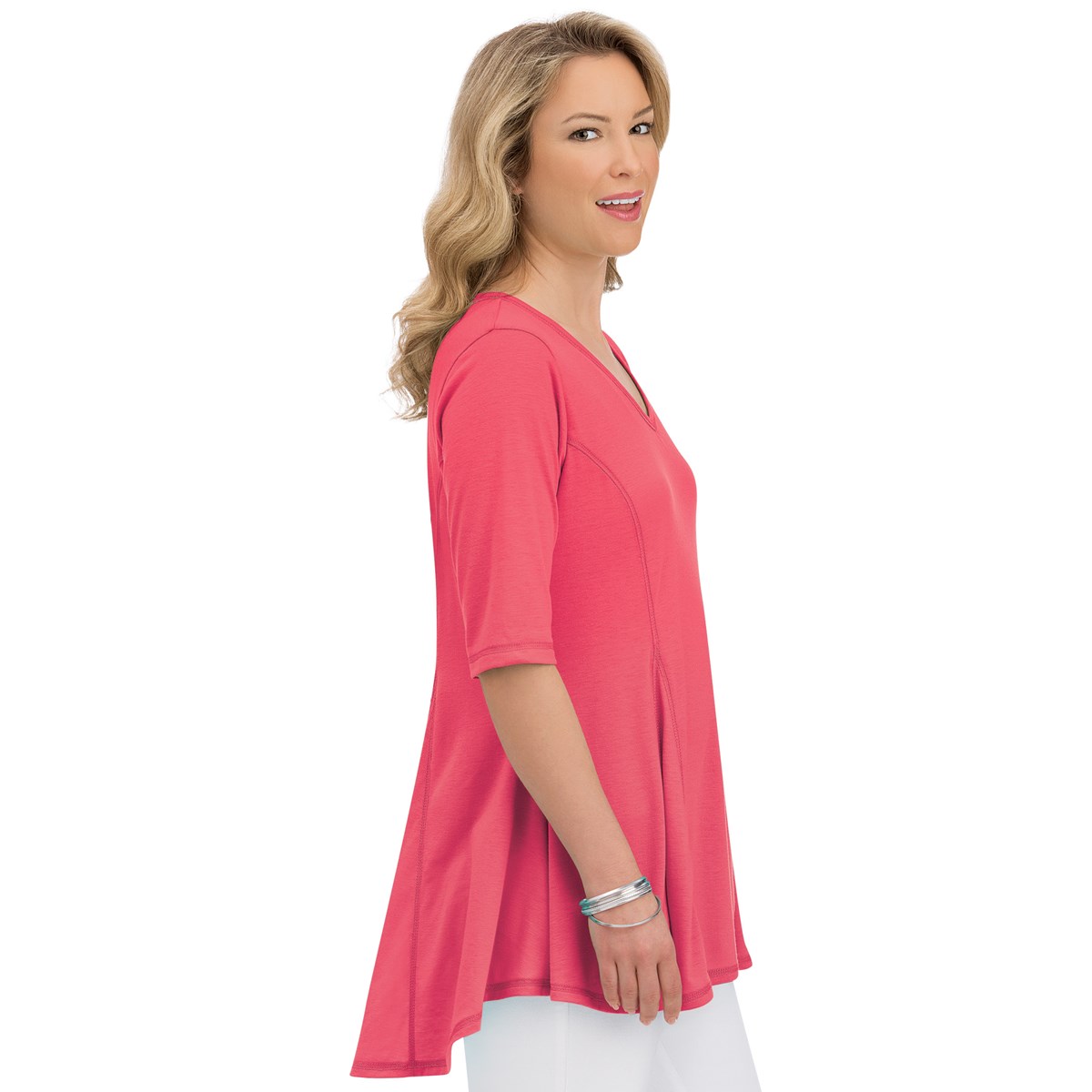 VNeck Short Sleeve Tunic Top with HiLow Hem Collections Etc.