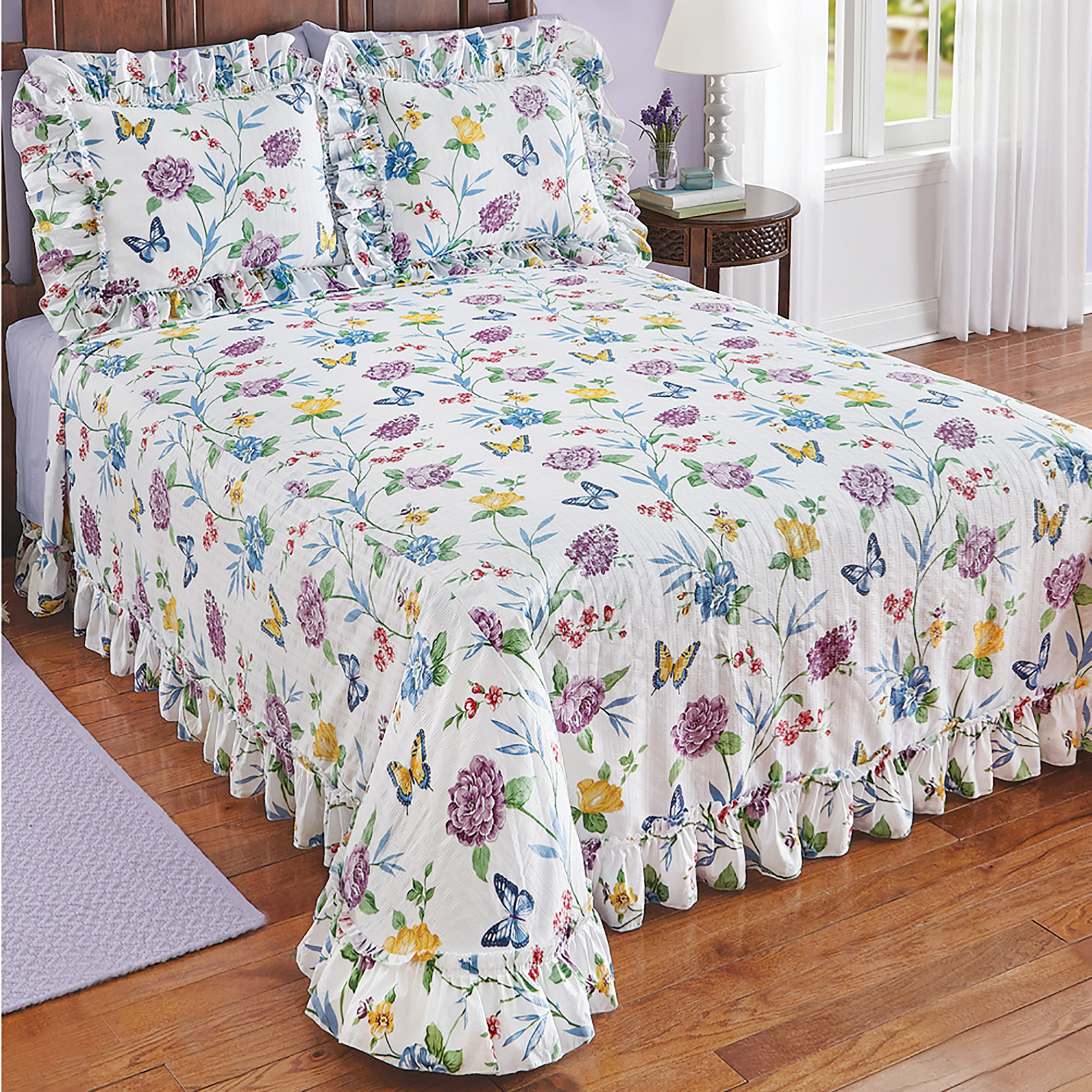 Butterfly Joy Floral Lightweight PlissDecor Summer Cotton Ruffle Bedspread - Picture 5 of 15