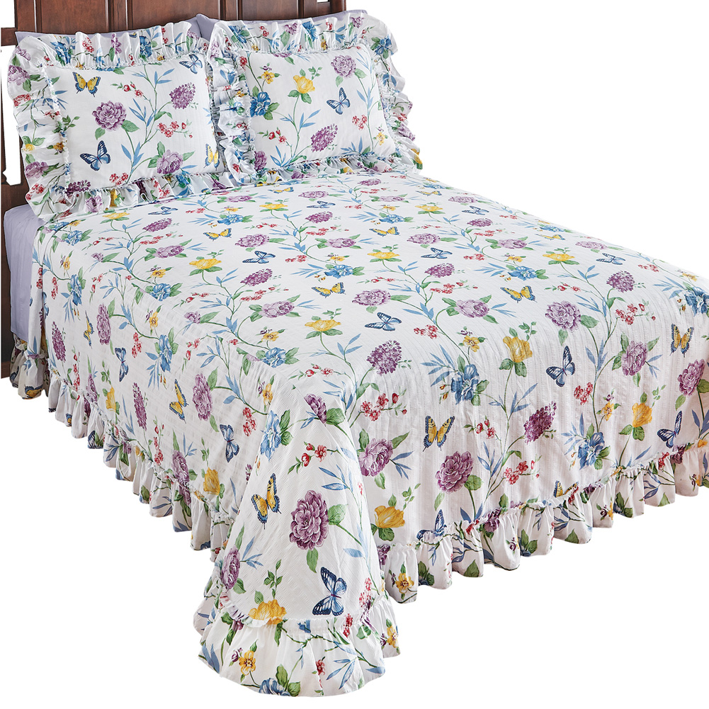 Butterfly Joy Floral Lightweight PlissDecor Summer Cotton Ruffle Bedspread - Picture 4 of 15