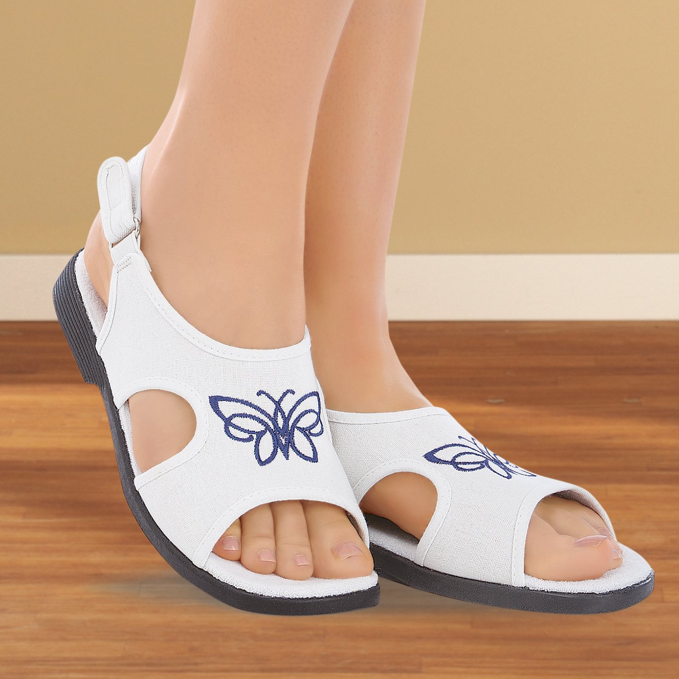 Butterfly Canvas Open Toe Stretch Sandals - Picture 11 of 12