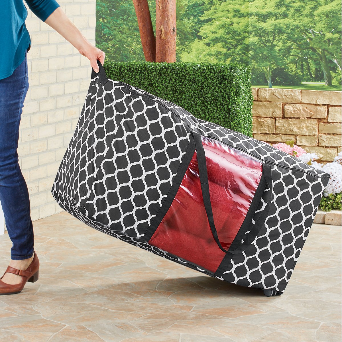 Zippered Patio Cushion Storage Bag Rolling Totes Collections Etc.