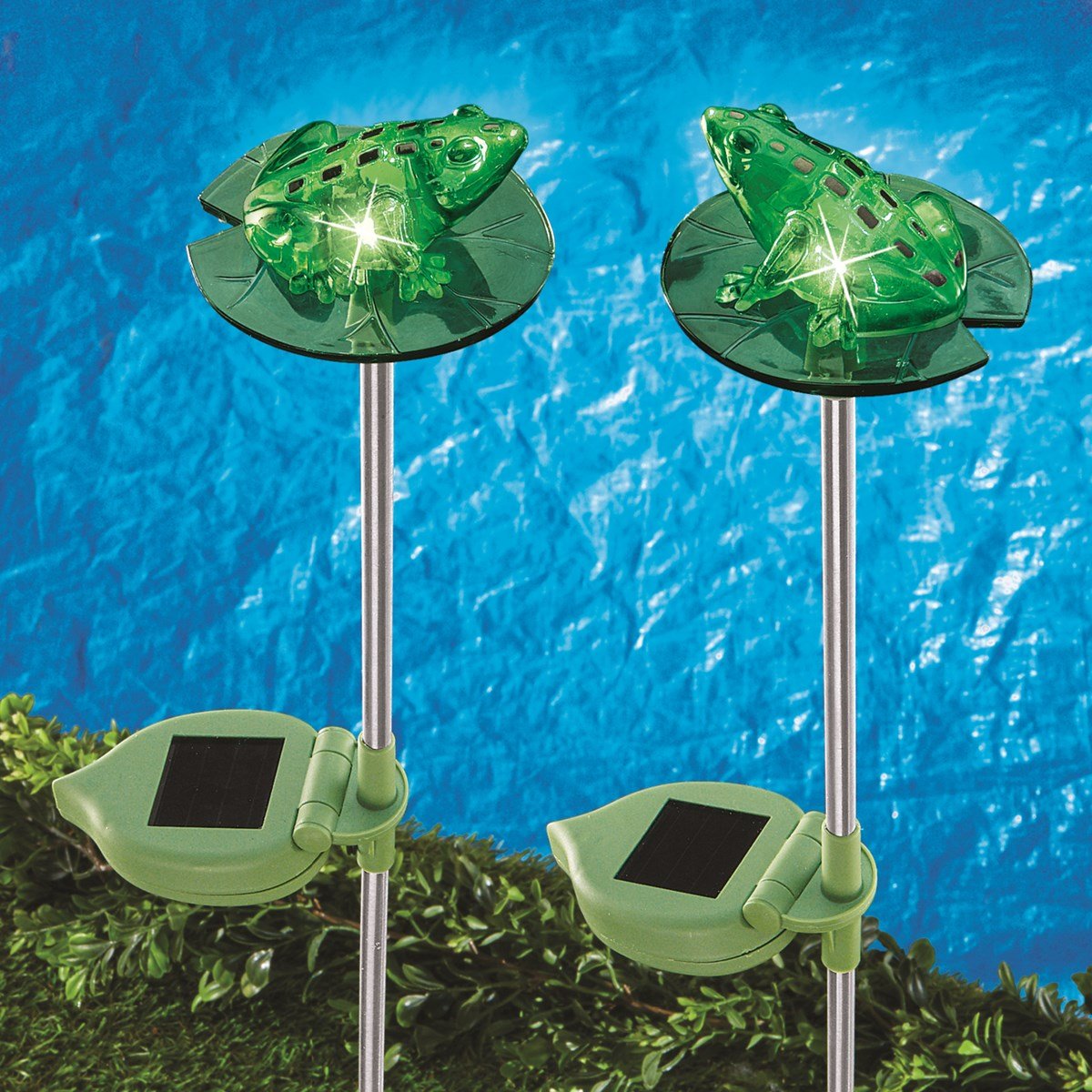 Frogs on Lily Pads Solar Lighted Garden Stakes | Collections Etc.