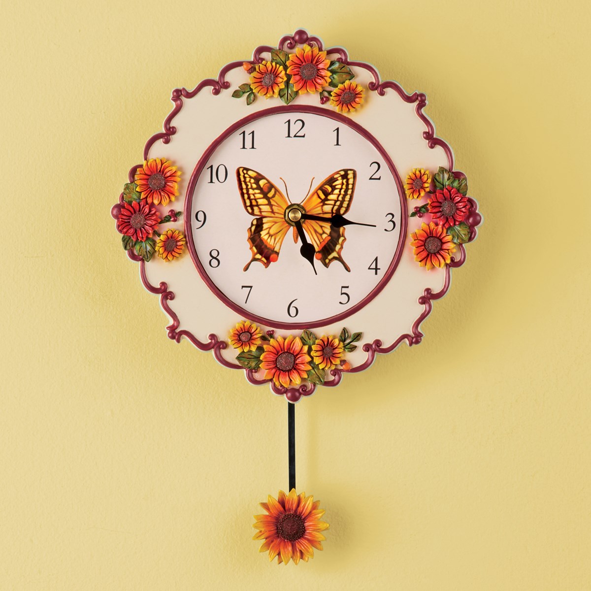 Sunflowers & Butterfly Pendulum Wall Clock Collections Etc.