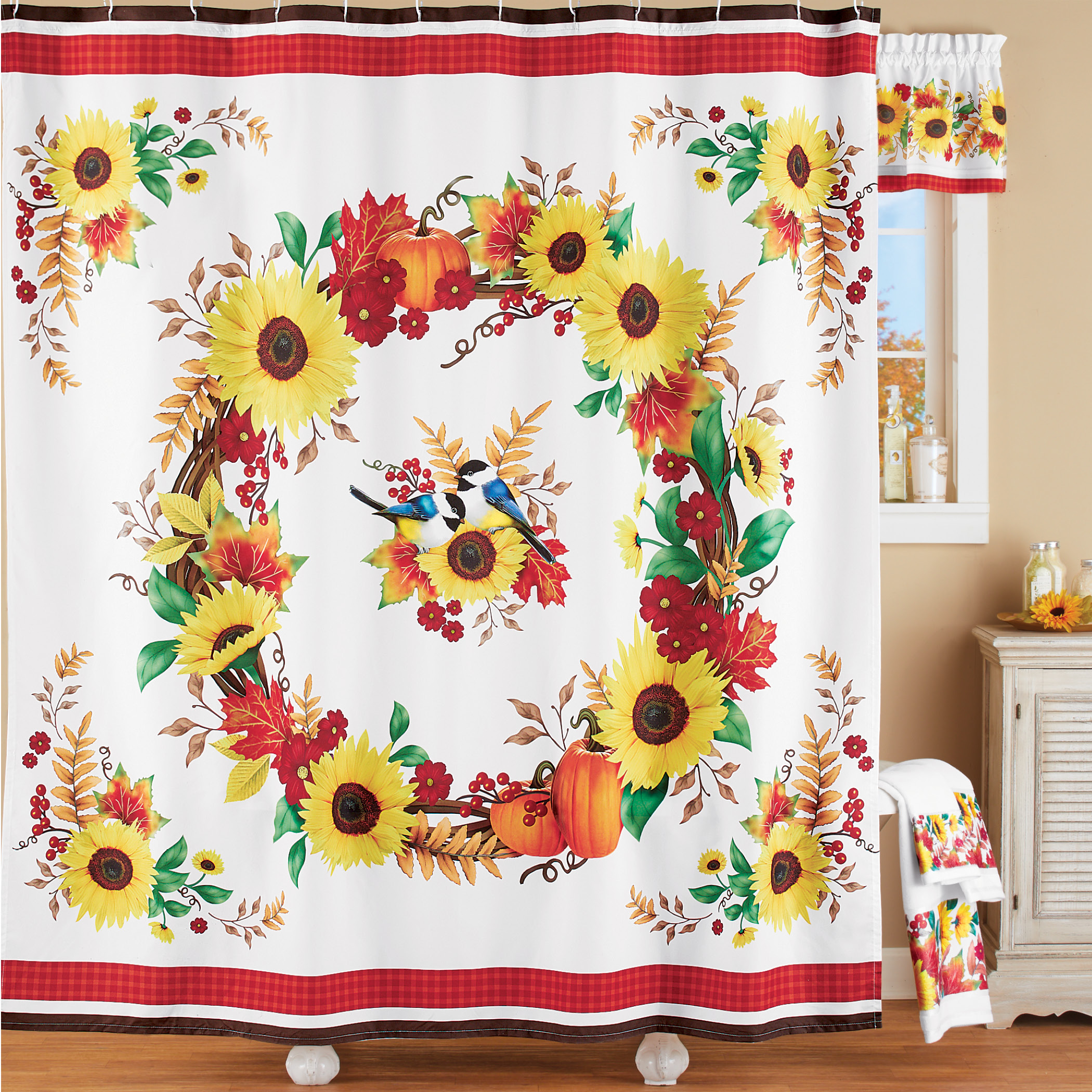 Autumn Sunflower Pumpkin Thanksgiving Party Shower Curtain Sets Bathroom Decor
