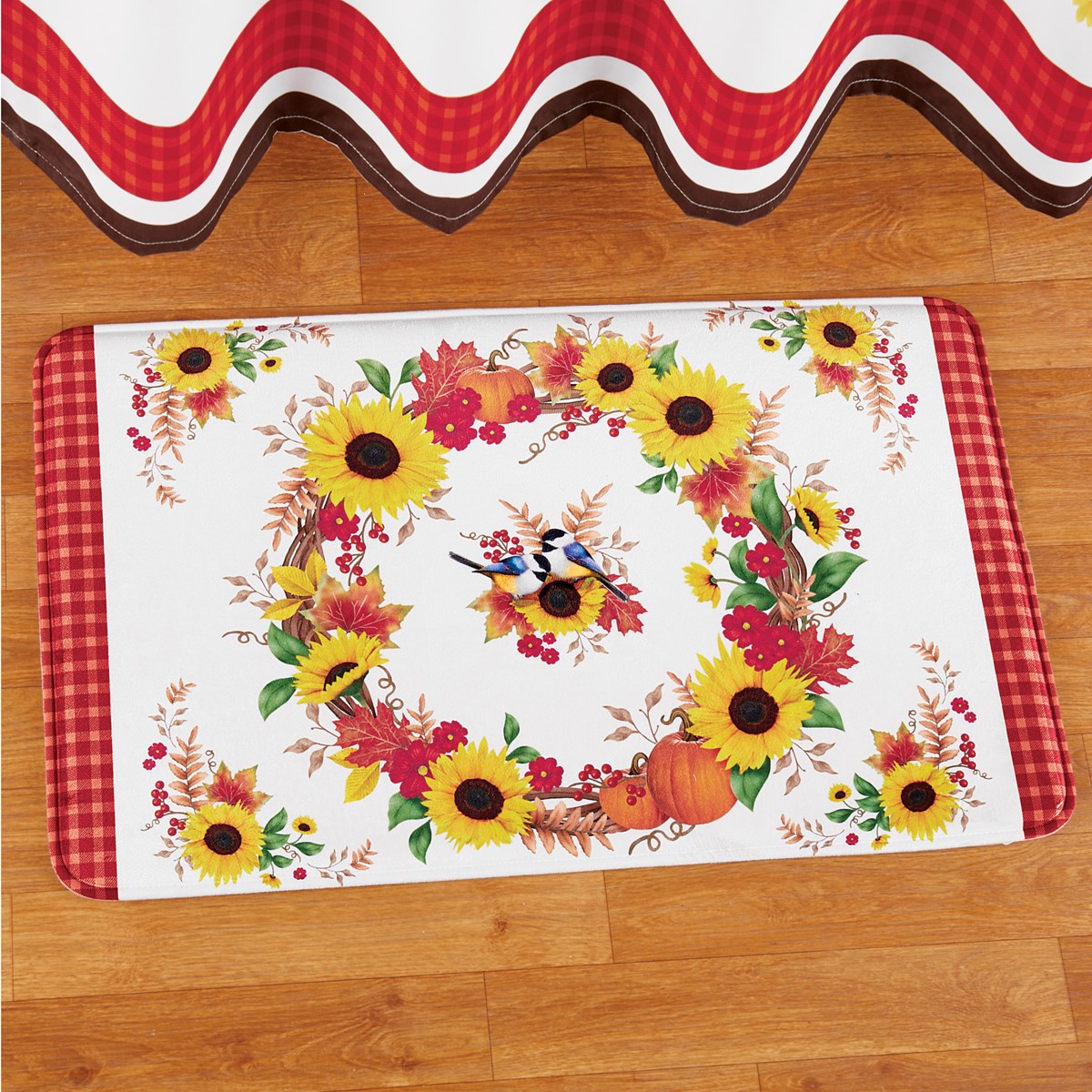 Sunflowers Bath Mat with Fall Leaves Wreath Collections Etc.
