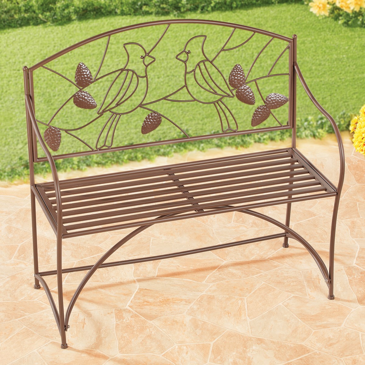 Birds & Pinecones Outdoor Metal Garden Bench Collections Etc.