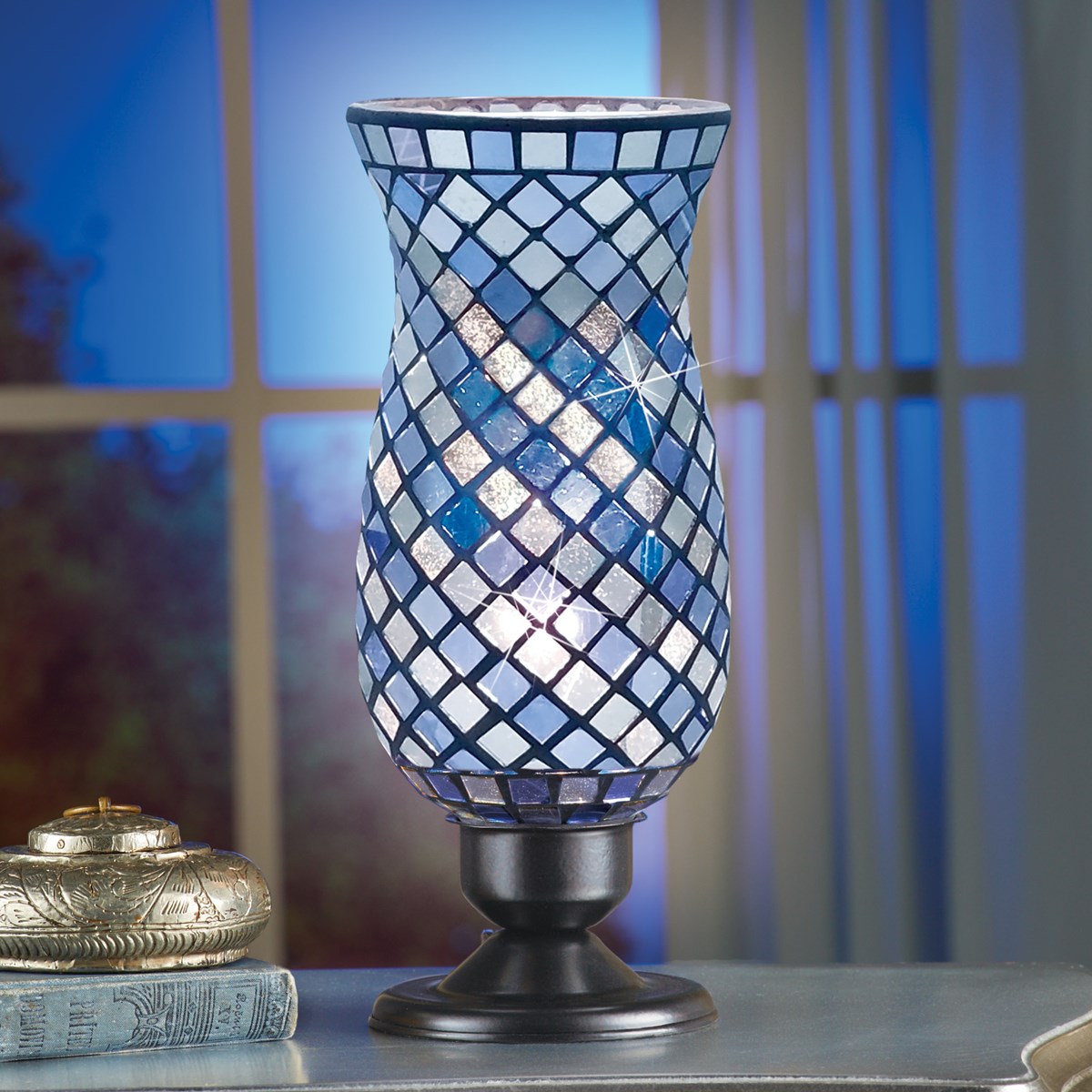 Glass Mosaic Tile Hurricane Lamp, Diamond Pattern Collections Etc.