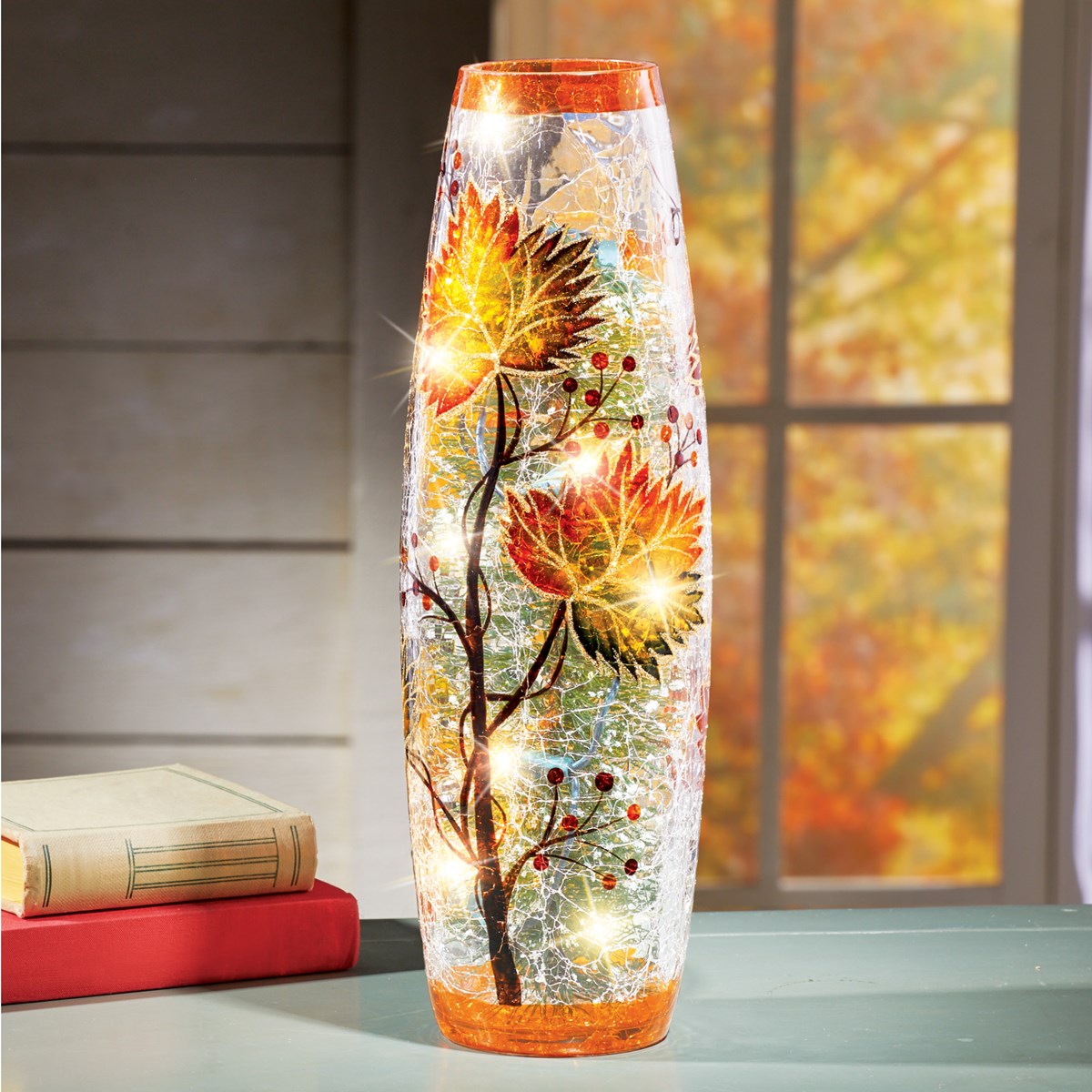 Fall Leaves Decorative Lamp with Crackled Glass | Collections Etc.