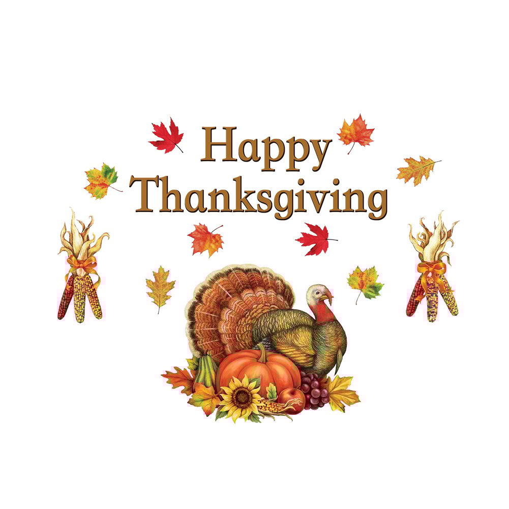 Happy Thanksgiving Garage Door Magnet with Turkey and Fall Leaves Harvest, Outdoor Decor, 15 1/2" x 12 1/2"