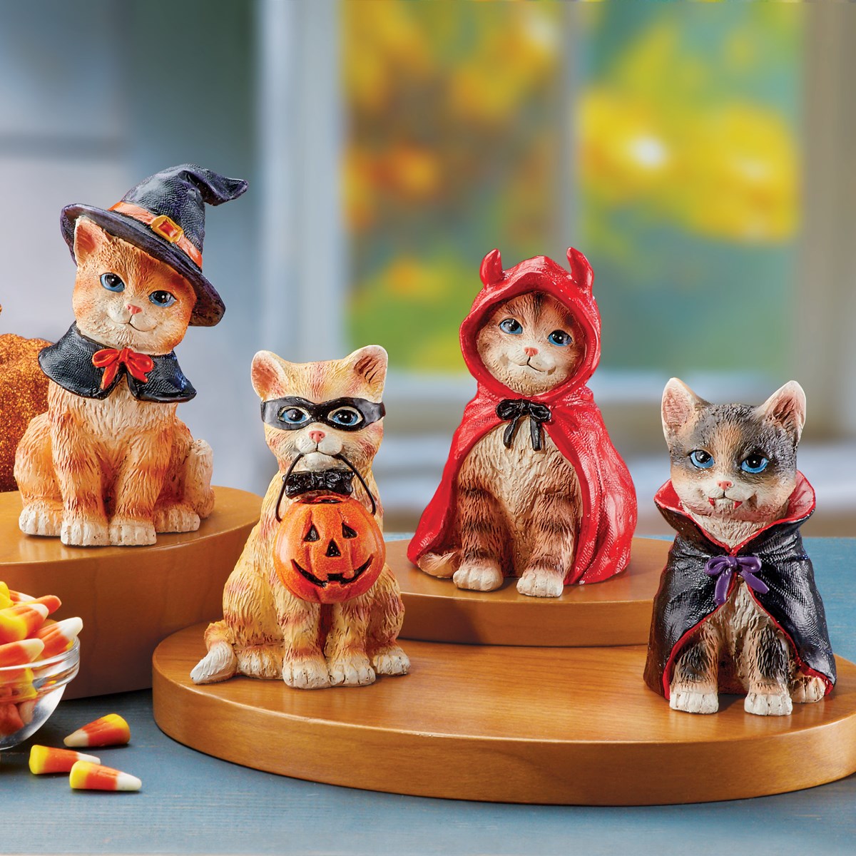 Adorable Halloween Cat Statues Indoor Set, 4 pc Collections Etc.