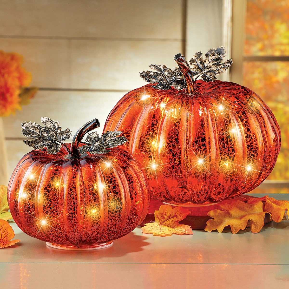 Festive Lighted Glass Pumpkins Indoor Fall Decor Collections Etc.