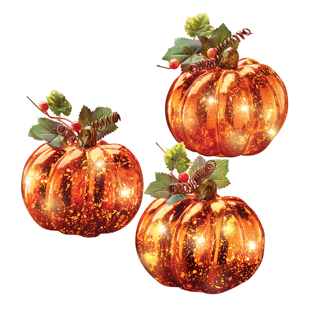 Lighted Harvest Pumpkin Set Fall Home Decor, 3 Pc