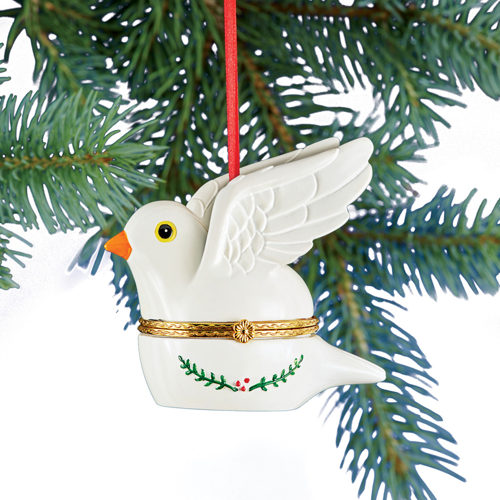Hand Painted Trinket Christmas Ornaments with Opening Compartment for Small Gifts, Dove