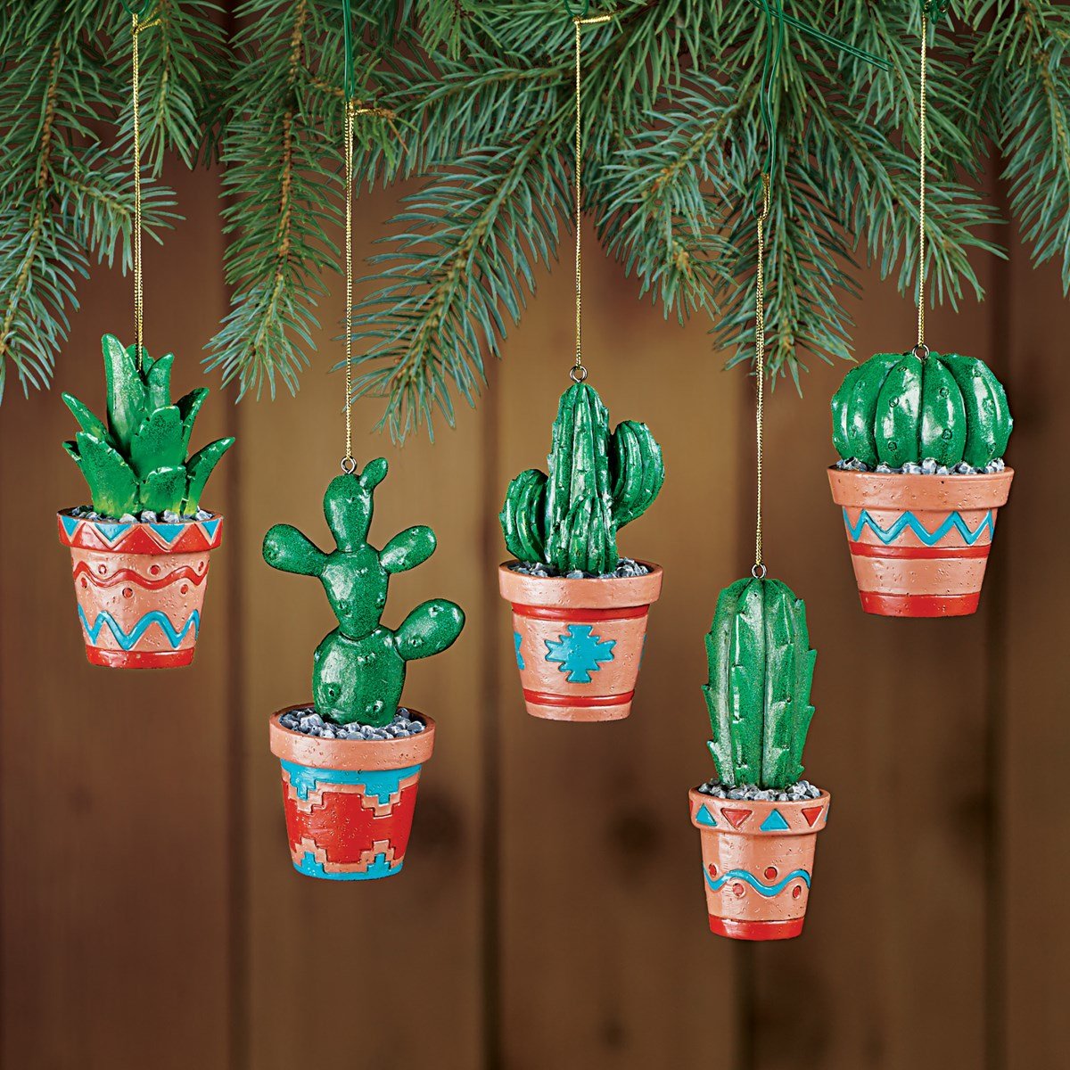 Southwestern Cactus Christmas Ornaments Set, 5 Pc | Collections Etc.