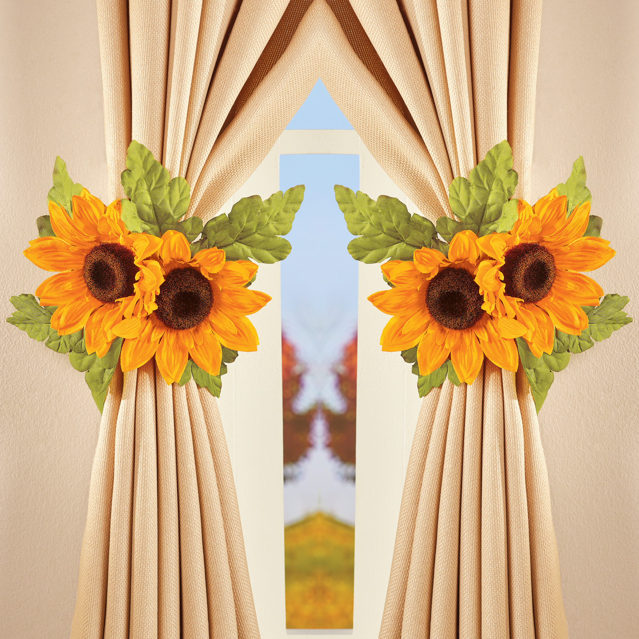 Sunflowers Window Curtain Panel Tie Back Set 2 Pc Collections Etc