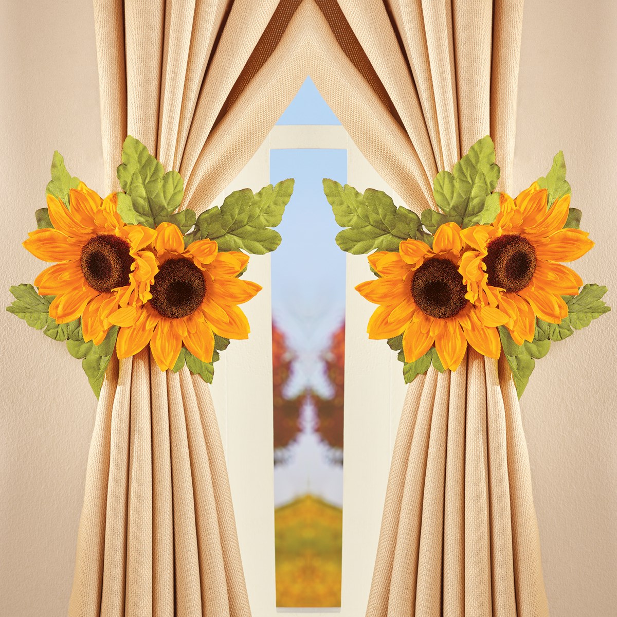 Sunflowers Window Curtain Panel Tie Back Set, 2 Pc Collections Etc.