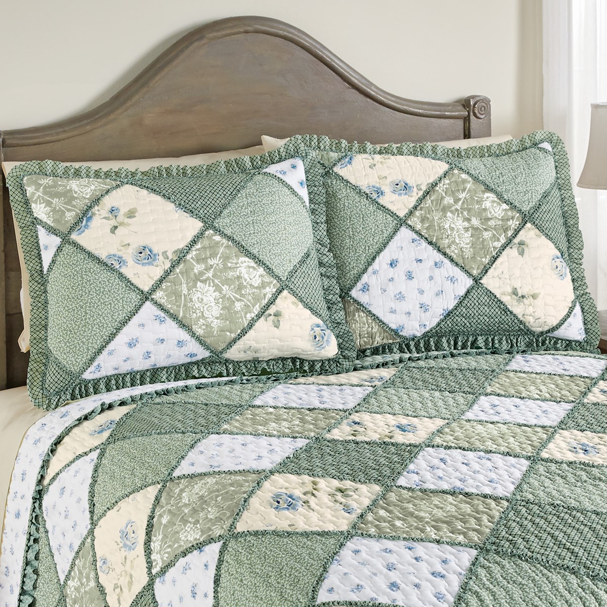 Maya Patchwork Pillow Sham with Ruffled Edge Collections Etc.