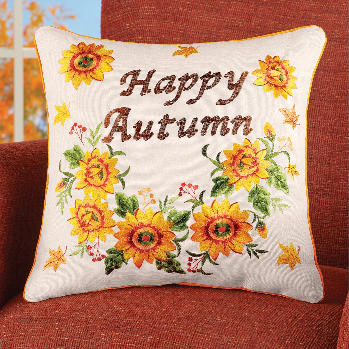 Happy Autumn Embroidered Throw Pillow Cover Collections Etc.
