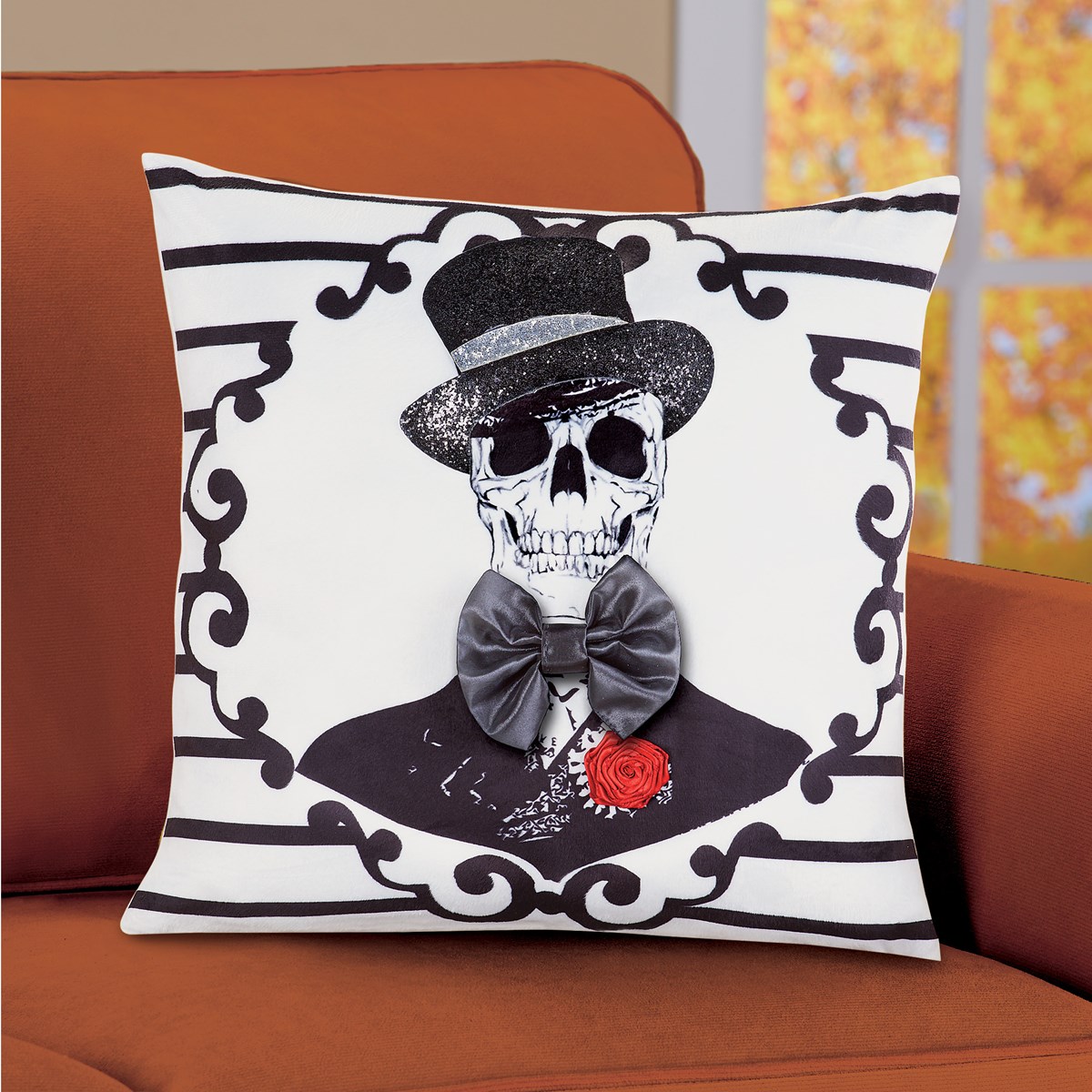 Halloween Skeleton Pillow Cover with 3D Accents Collections Etc.