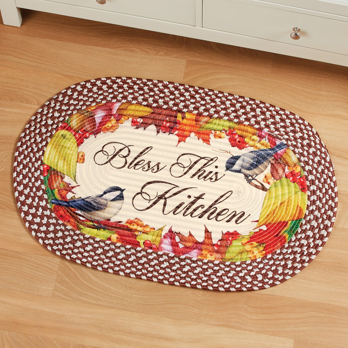 Bless this Kitchen Braided Rug with Chickadees Collections Etc.