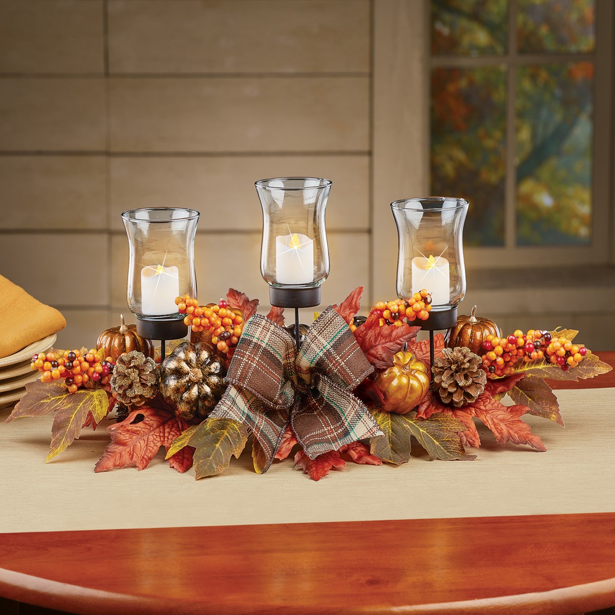 Leaves and Berries LED Candle Holders Centerpiece Collections Etc.