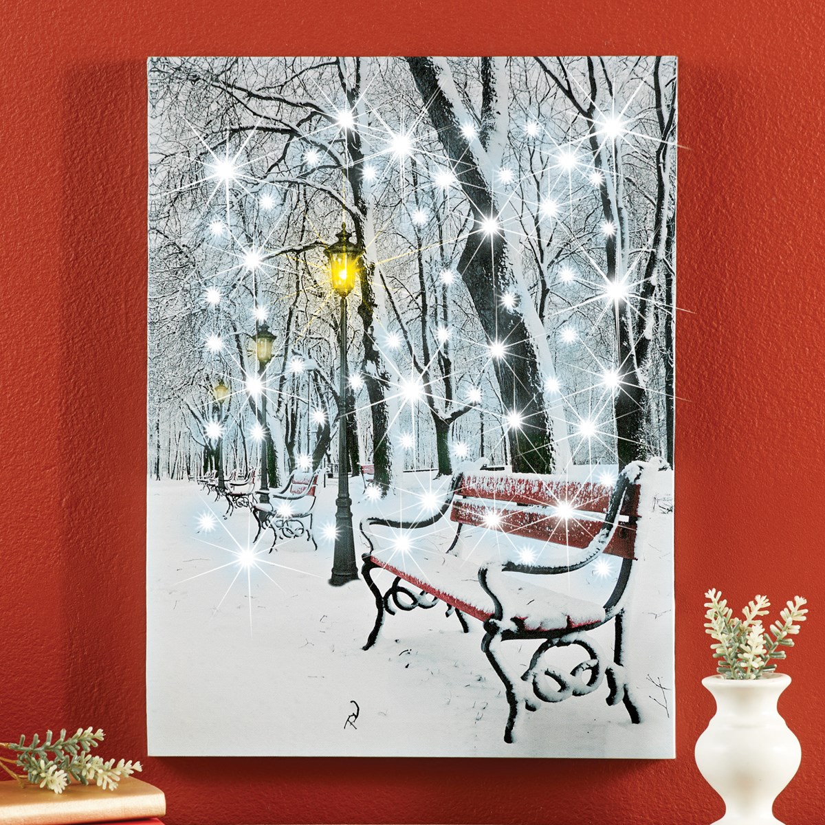 Light Up Winter Bench Canvas Wall Art Collections Etc.