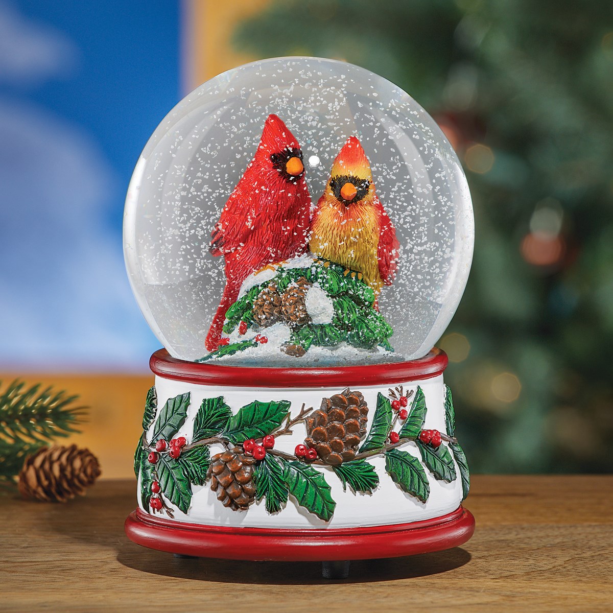 Musical Cardinal Snow Globe, HandPainted Details Collections Etc.
