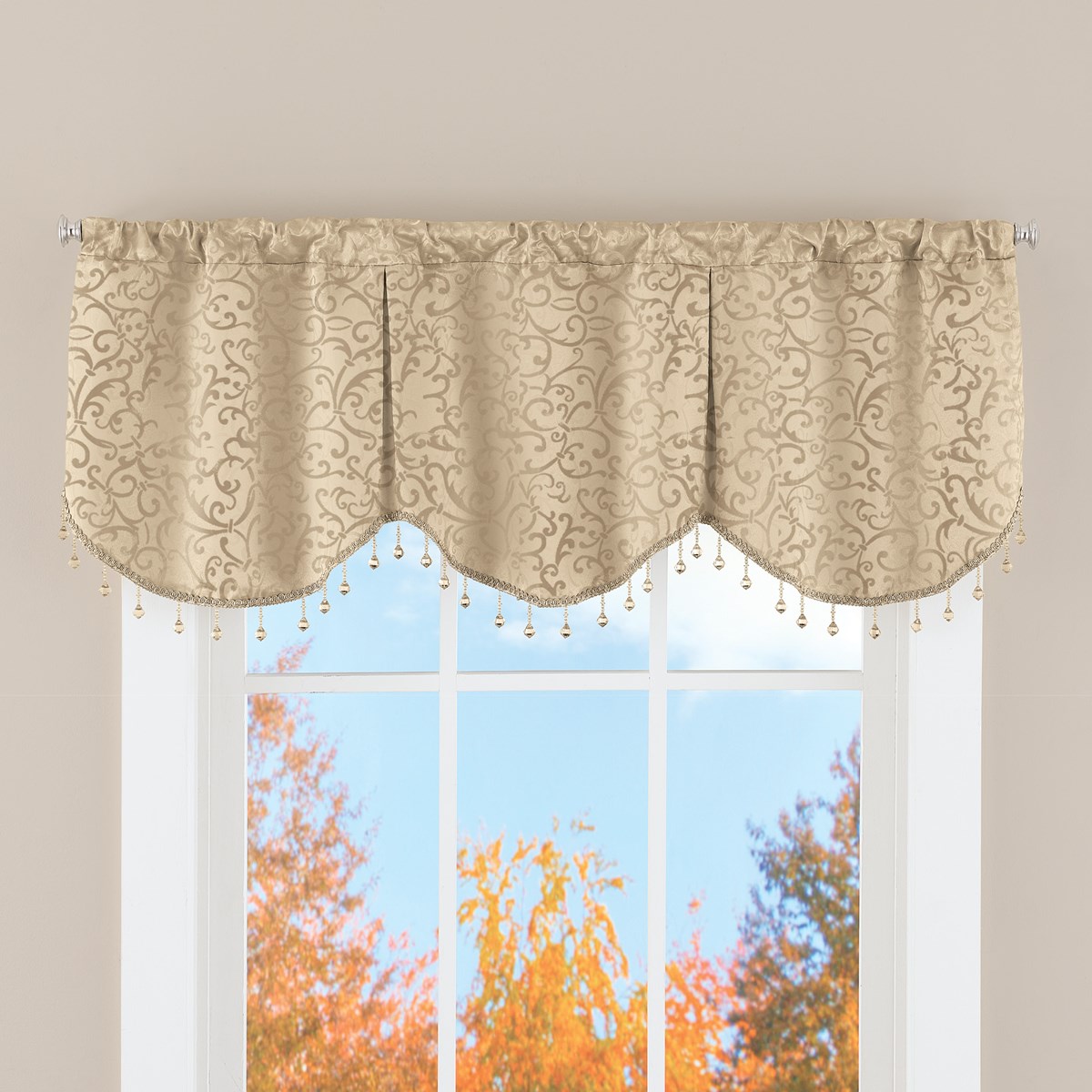 Formal Look Elegant Beaded Window Valance Curtain Collections Etc.