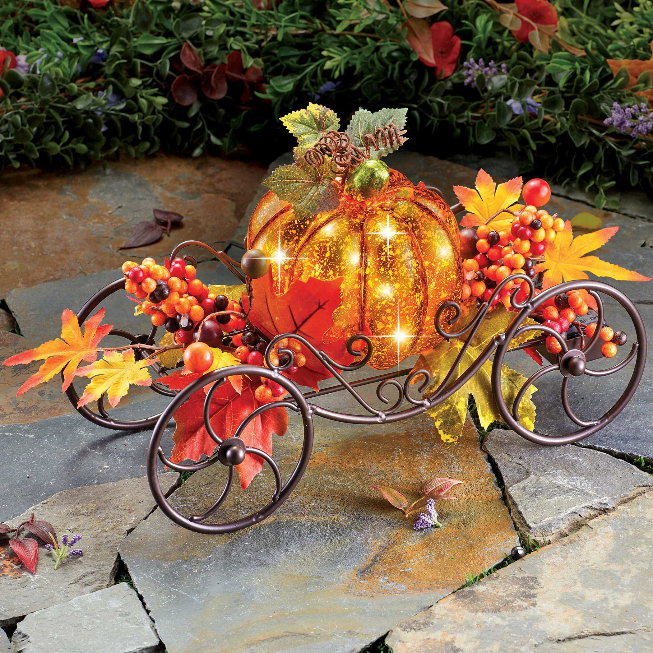Solar Pumpkin Lighted Coach Wagon Fall Décor