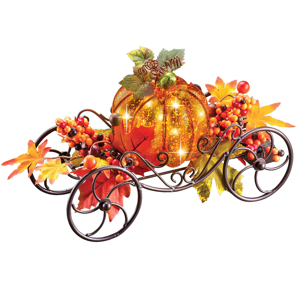 Solar Pumpkin Light Up Coach Wagon, Fall Outdoor Decor, Metal
