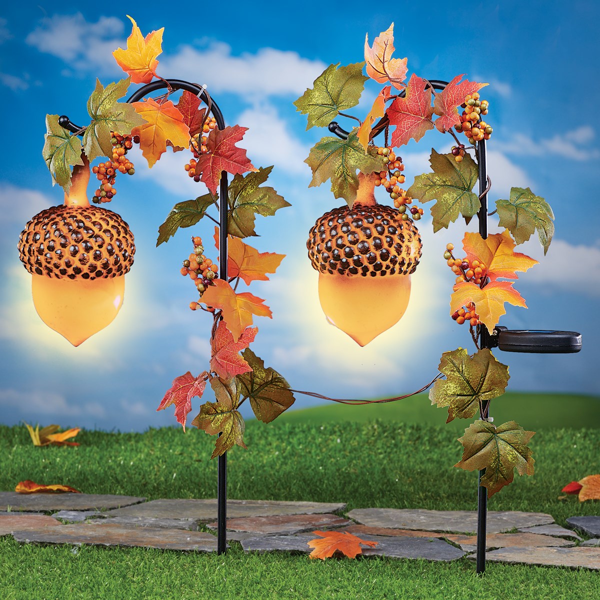 Solar Light Up Acorn and Leaves Fall Garden Stakes Collections Etc.