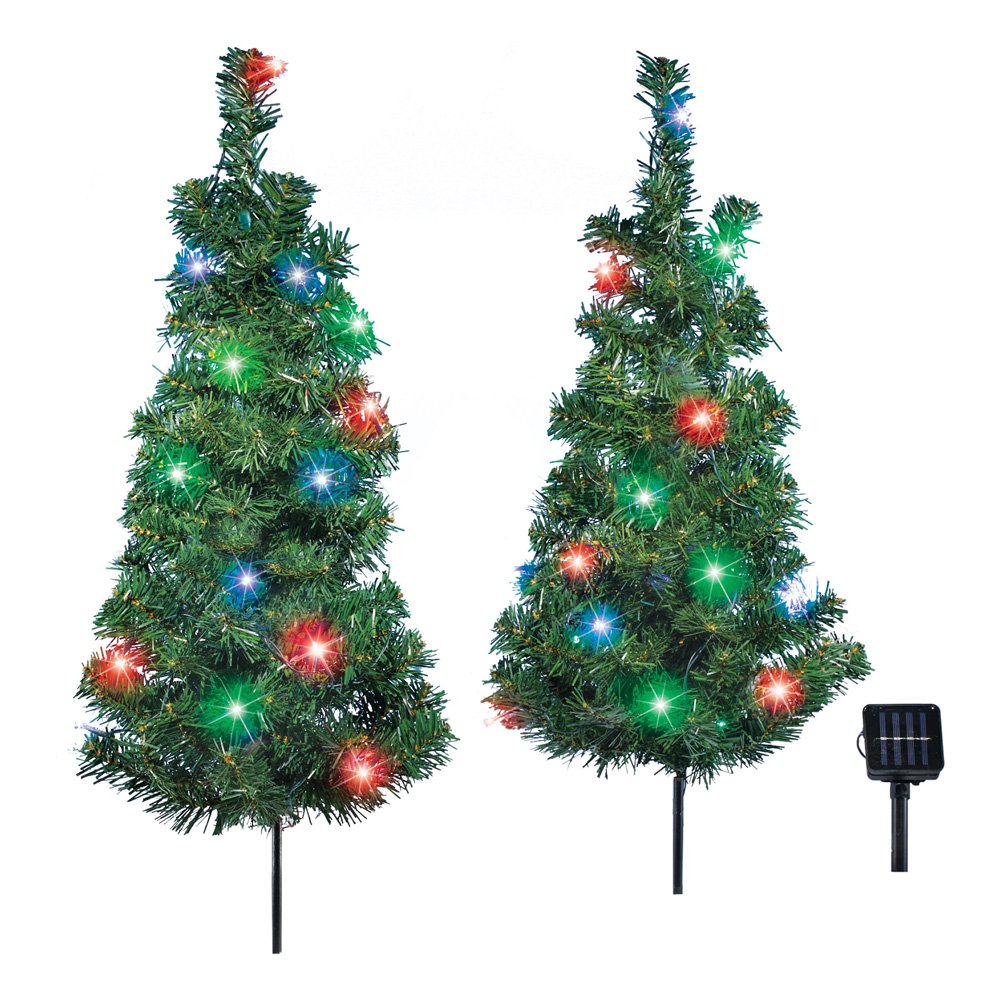 Solar Christmas Trees Set with Multicolor Lights 12 X 12 X 32