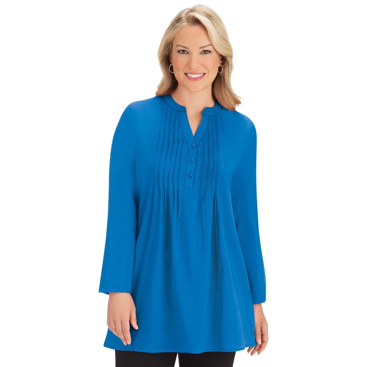 Solid Cotton Pintuck Tunic Top, Long Sleeved Collections Etc.