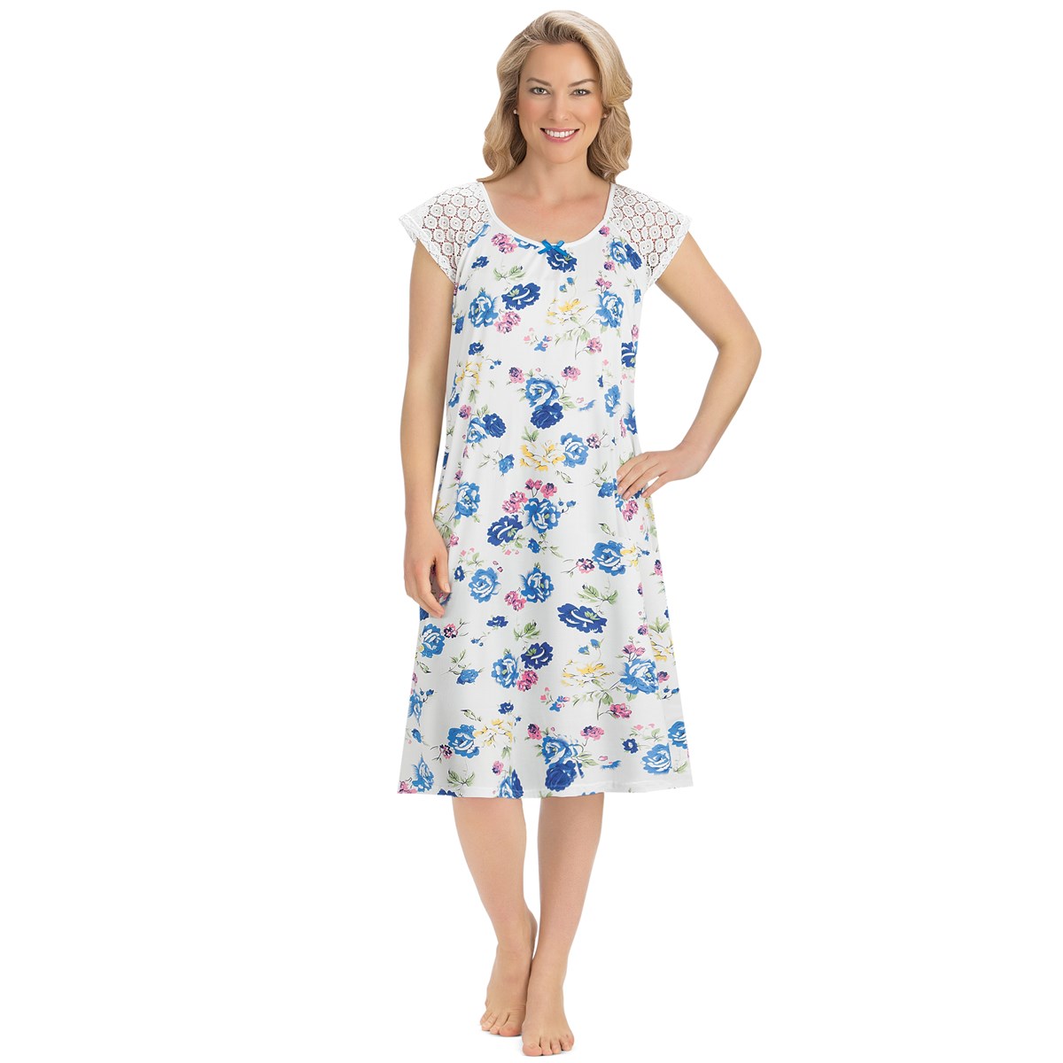 Floral Lace Cap Sleeve Nightgown with Bow Collections Etc.