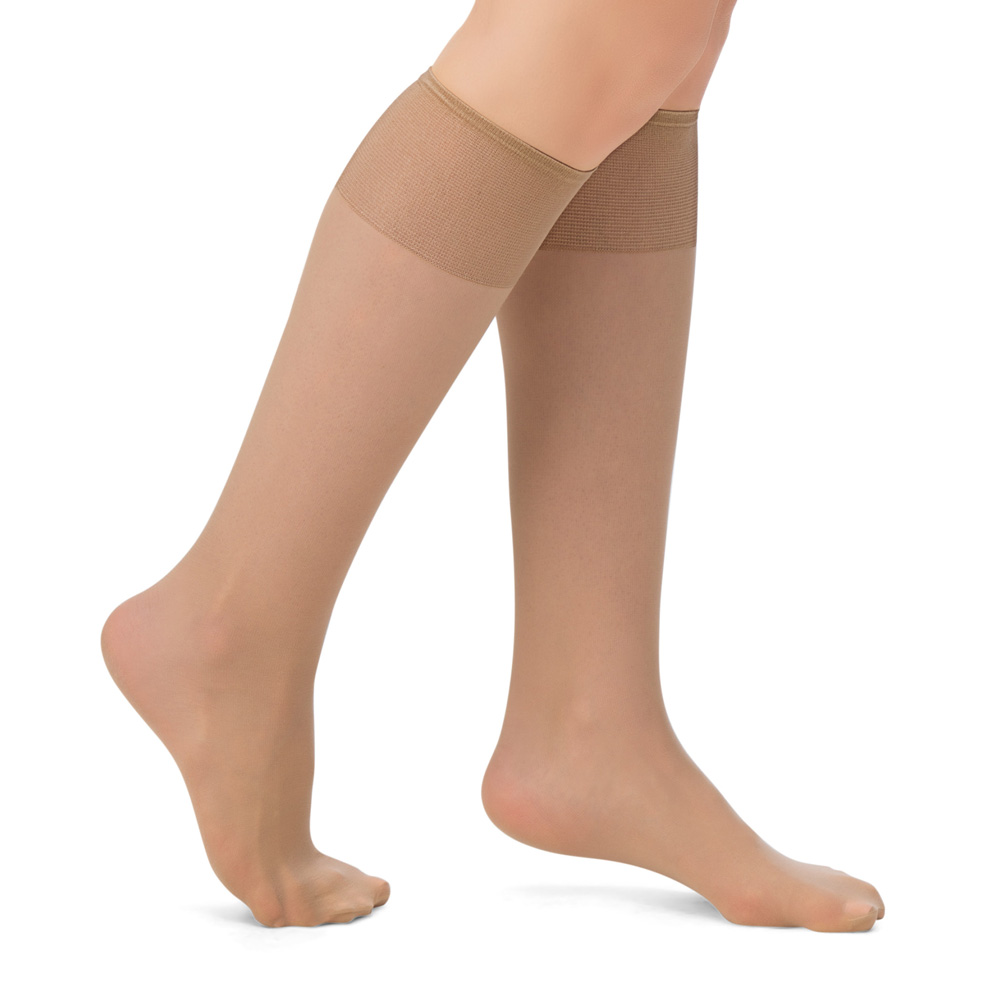 Non-Binding Non-Run Support Knee Hi Stocking, 6 Pack Queen Compression Socks Beige