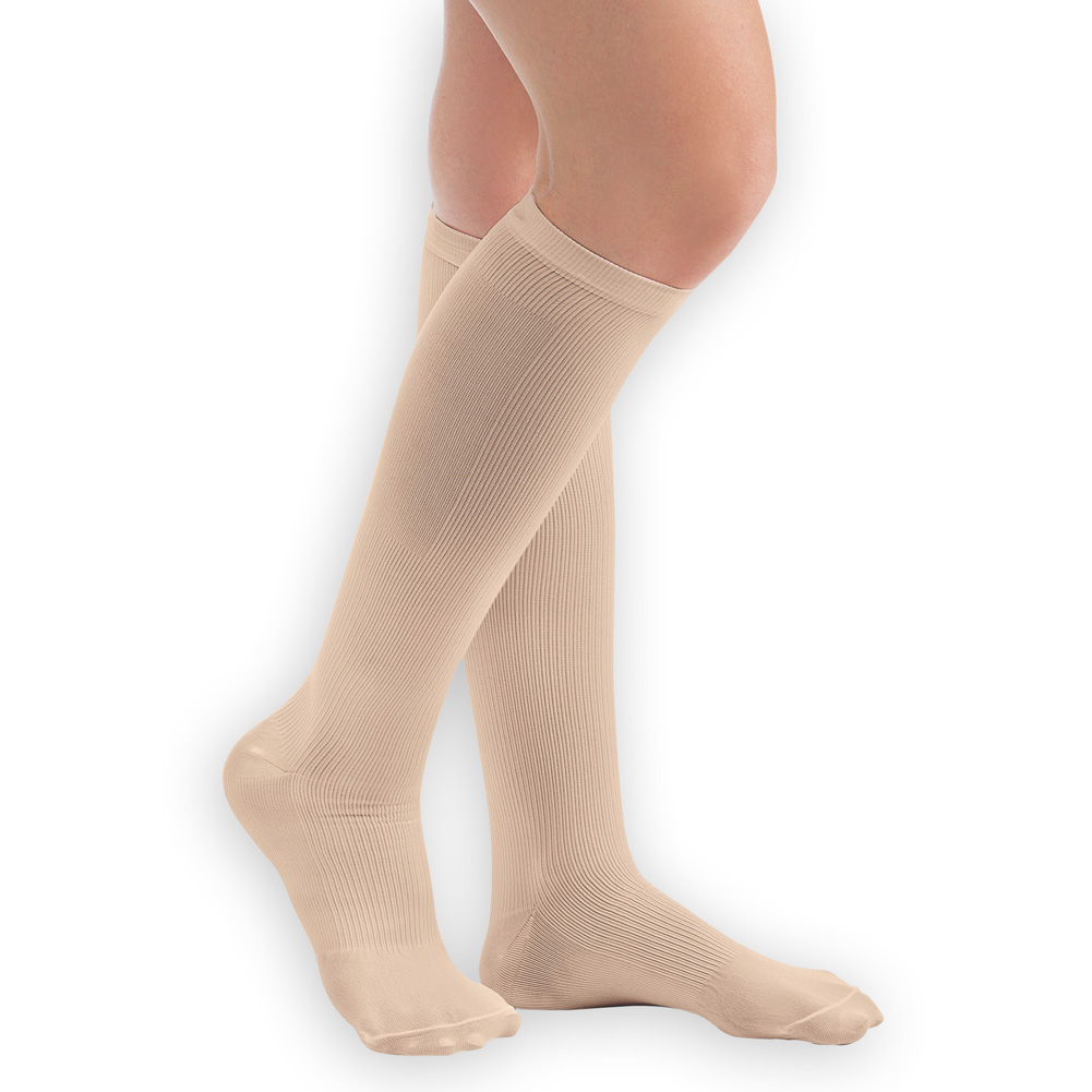 Women's Compression Socks, Moderate 15-20 mmHg Large, Tan - Made in the USA
