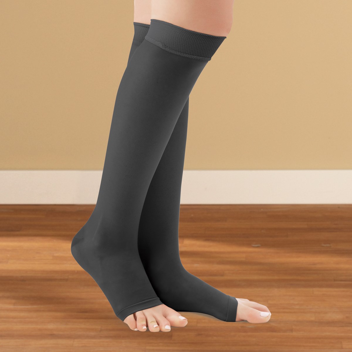 Knee High Compression Stockings, Firm, Open Toe | Collections Etc.